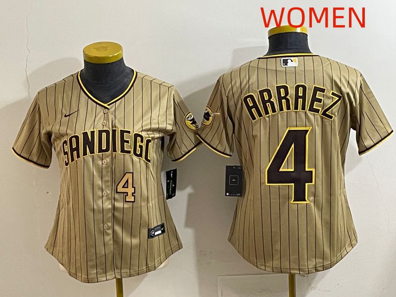 Women San Diego Padres #4 Arraez Brown Stripe Game 2025 Nike MLB Jersey style 1